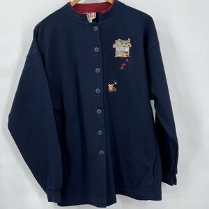 VTG Top Stitch Sweatshirt Womens L Blue Embroidered Apples Craftcore Cottagecore